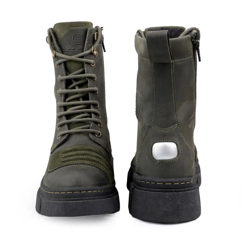 Bacca Bucci Olive Sinister Oil Pull Up Leather Combat Boots for Men | Best Price UAE